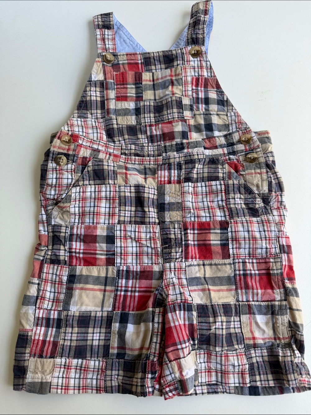 Janie and Jack Plaid Madras Patchwork Shortalls 2T